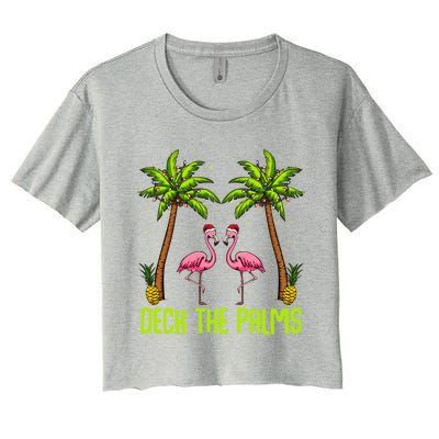 Deck The Palms Flamingo Christmas Tree Animal Bird Lover Gift Women's Crop Top Tee