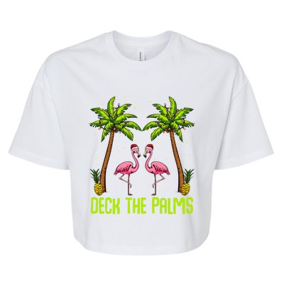 Deck The Palms Flamingo Christmas Tree Animal Bird Lover Gift Bella+Canvas Jersey Crop Tee