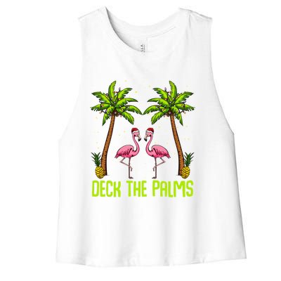 Deck The Palms Flamingo Christmas Tree Animal Bird Lover Gift Women's Racerback Cropped Tank