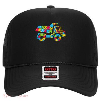 Dump Truck Puzzle Autism Awareness Autistic High Crown Mesh Back Trucker Hat