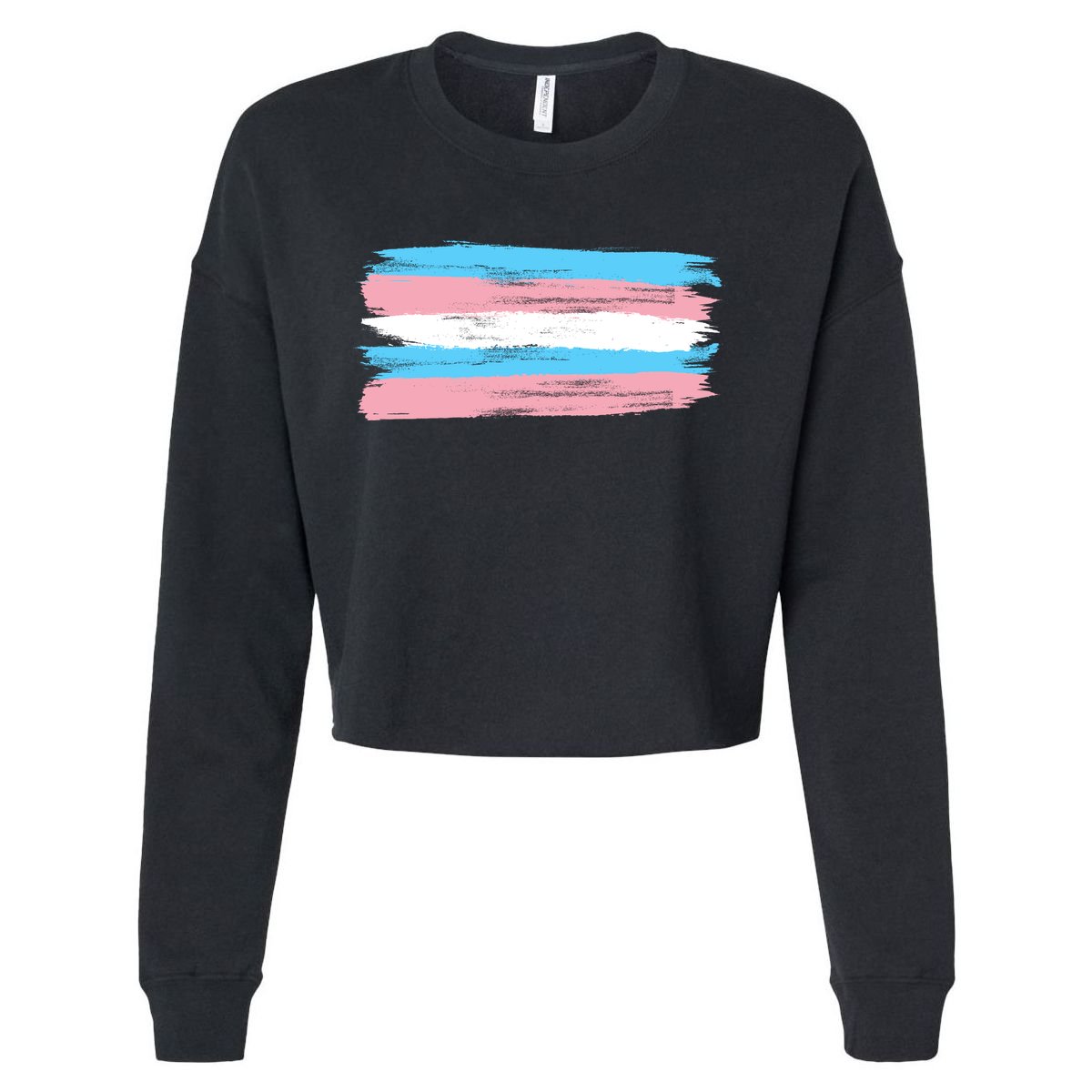 Distressed Transgender Pride Flag Cropped Pullover Crew