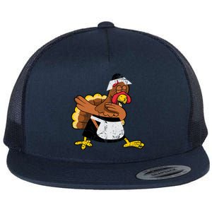 Dabbing Turkey Pilgrim Funny Thanksgiving Gift Gift Flat Bill Trucker Hat