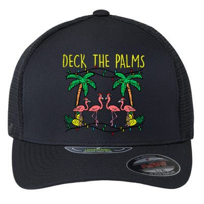 Deck The Palms Flamingo Funny Xmas Tropical Christmas Cool Gift Flexfit Unipanel Trucker Cap