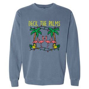 Deck The Palms Flamingo Funny Xmas Tropical Christmas Cool Gift Garment-Dyed Sweatshirt