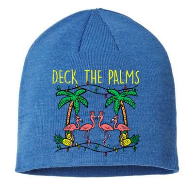 Deck The Palms Flamingo Funny Xmas Tropical Christmas Cool Gift Sustainable Beanie