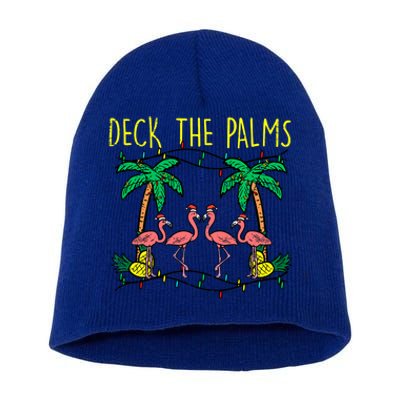 Deck The Palms Flamingo Funny Xmas Tropical Christmas Cool Gift Short Acrylic Beanie