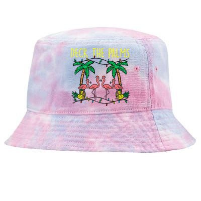 Deck The Palms Flamingo Funny Xmas Tropical Christmas Cool Gift Tie-Dyed Bucket Hat