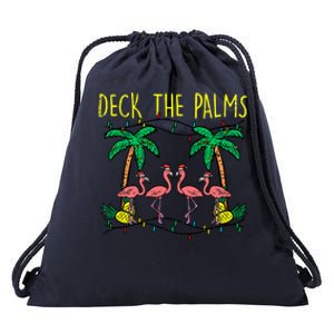 Deck The Palms Flamingo Funny Xmas Tropical Christmas Cool Gift Drawstring Bag