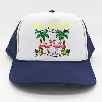 Deck The Palms Flamingo Funny Xmas Tropical Christmas Cool Gift Trucker Hat