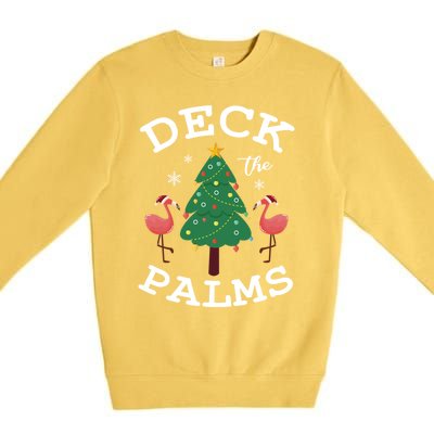 Deck The Palms Flamingo Lover Christmas Holiday Season Gift Premium Crewneck Sweatshirt