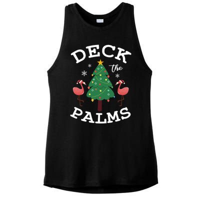 Deck The Palms Flamingo Lover Christmas Holiday Season Gift Ladies PosiCharge Tri-Blend Wicking Tank