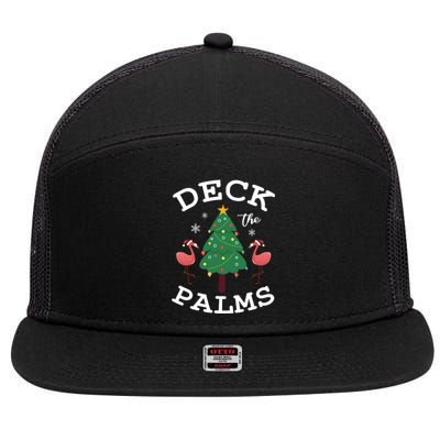 Deck The Palms Flamingo Lover Christmas Holiday Season Gift 7 Panel Mesh Trucker Snapback Hat