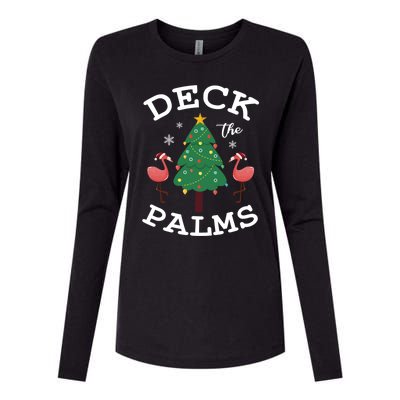 Deck The Palms Flamingo Lover Christmas Holiday Season Gift Womens Cotton Relaxed Long Sleeve T-Shirt