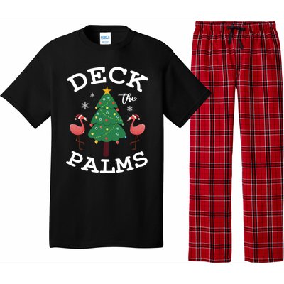 Deck The Palms Flamingo Lover Christmas Holiday Season Gift Pajama Set