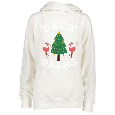 Deck The Palms Flamingo Lover Christmas Holiday Season Gift Womens Funnel Neck Pullover Hood