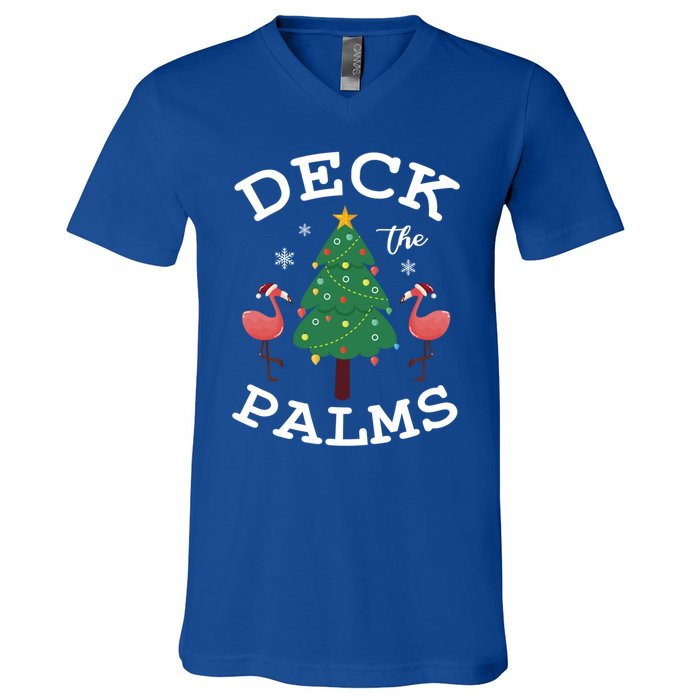 Deck The Palms Flamingo Lover Christmas Holiday Season Gift V-Neck T-Shirt