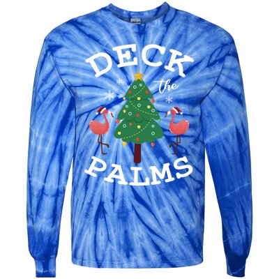 Deck The Palms Flamingo Lover Christmas Holiday Season Gift Tie-Dye Long Sleeve Shirt