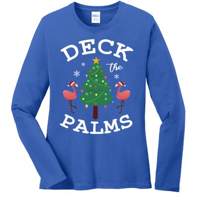 Deck The Palms Flamingo Lover Christmas Holiday Season Gift Ladies Long Sleeve Shirt