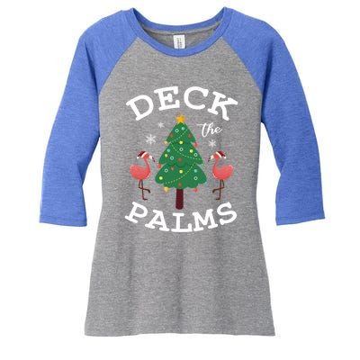 Deck The Palms Flamingo Lover Christmas Holiday Season Gift Women's Tri-Blend 3/4-Sleeve Raglan Shirt