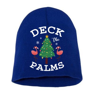 Deck The Palms Flamingo Lover Christmas Holiday Season Gift Short Acrylic Beanie