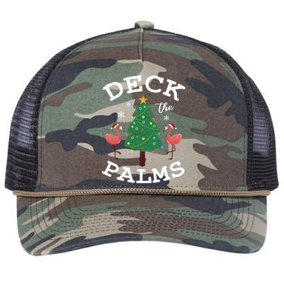 Deck The Palms Flamingo Lover Christmas Holiday Season Gift Retro Rope Trucker Hat Cap