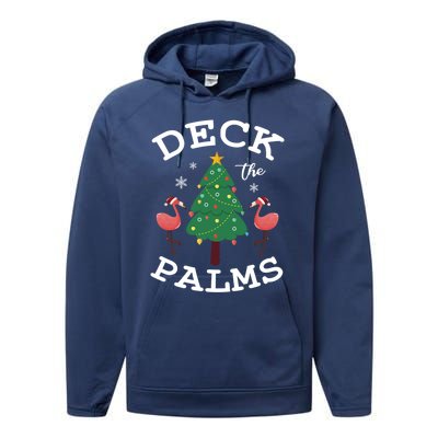 Deck The Palms Flamingo Lover Christmas Holiday Season Gift Performance Fleece Hoodie