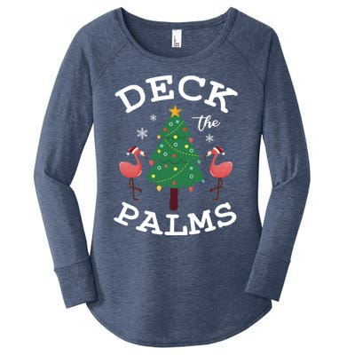 Deck The Palms Flamingo Lover Christmas Holiday Season Gift Women's Perfect Tri Tunic Long Sleeve Shirt