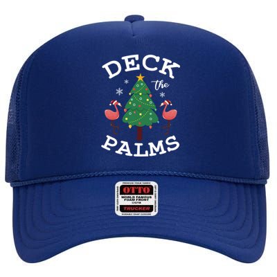 Deck The Palms Flamingo Lover Christmas Holiday Season Gift High Crown Mesh Back Trucker Hat