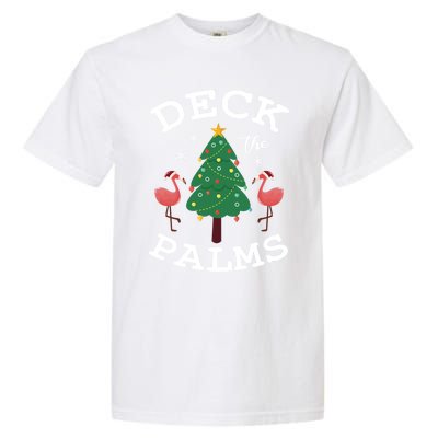 Deck The Palms Flamingo Lover Christmas Holiday Season Gift Garment-Dyed Heavyweight T-Shirt