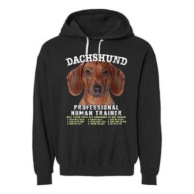 Dachshund Tan Professional Human Trainer Cute Dog Garment-Dyed Fleece Hoodie