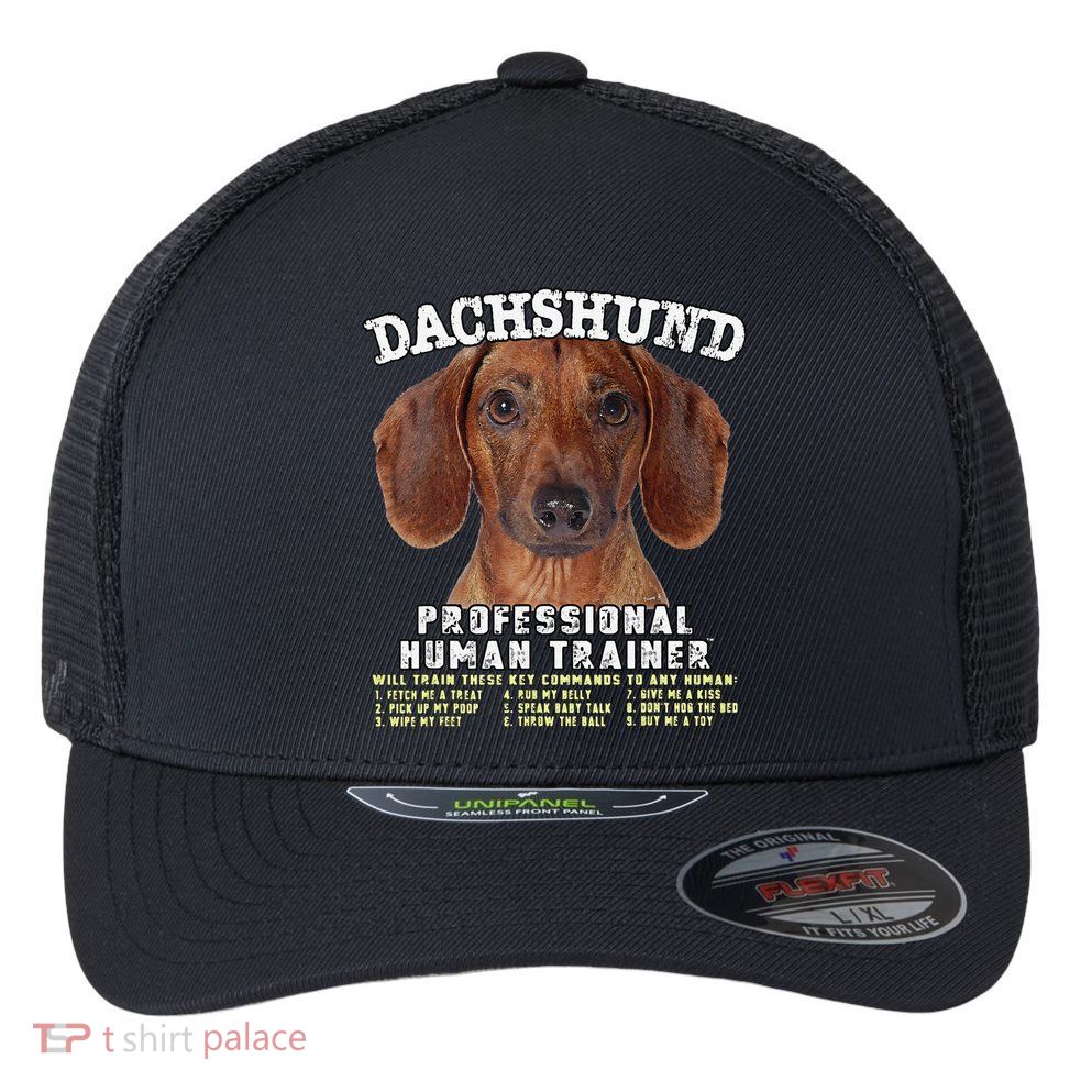 Dachshund Tan Professional Human Trainer Cute Dog Flexfit Unipanel Trucker Cap