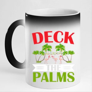 Deck The Palms Flamingo Lover Merry Xmas Christmas Day Gift 11oz Black Color Changing Mug