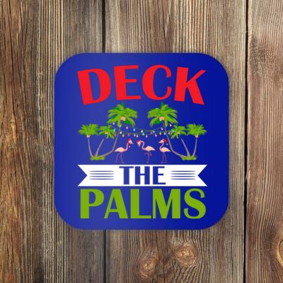 Deck The Palms Flamingo Lover Merry Xmas Christmas Day Gift Coaster