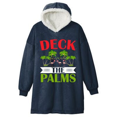 Deck The Palms Flamingo Lover Merry Xmas Christmas Day Gift Hooded Wearable Blanket