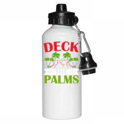 Deck The Palms Flamingo Lover Merry Xmas Christmas Day Gift Aluminum Water Bottle