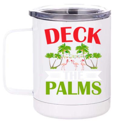 Deck The Palms Flamingo Lover Merry Xmas Christmas Day Gift 12 oz Stainless Steel Tumbler Cup