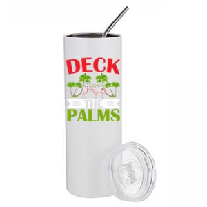 Deck The Palms Flamingo Lover Merry Xmas Christmas Day Gift Stainless Steel Tumbler