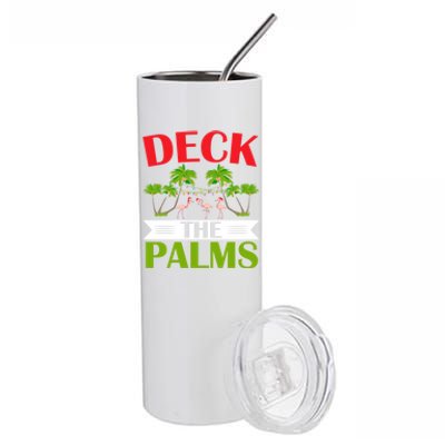 Deck The Palms Flamingo Lover Merry Xmas Christmas Day Gift Stainless Steel Tumbler