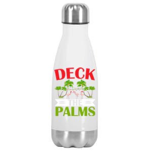 Deck The Palms Flamingo Lover Merry Xmas Christmas Day Gift Stainless Steel Insulated Water Bottle