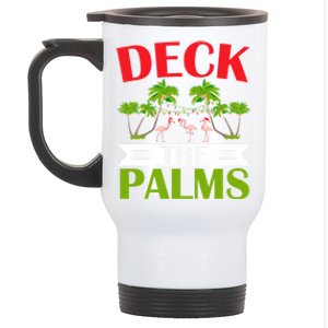 Deck The Palms Flamingo Lover Merry Xmas Christmas Day Gift Stainless Steel Travel Mug