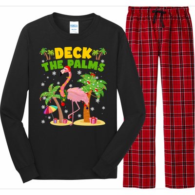 Deck The Palms Flamingo Mele Kalikimaka Hawaiian Christmas Cute Gift Long Sleeve Pajama Set