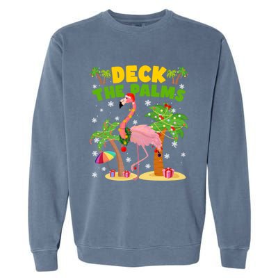 Deck The Palms Flamingo Mele Kalikimaka Hawaiian Christmas Cute Gift Garment-Dyed Sweatshirt