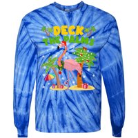 Deck The Palms Flamingo Mele Kalikimaka Hawaiian Christmas Cute Gift Tie-Dye Long Sleeve Shirt