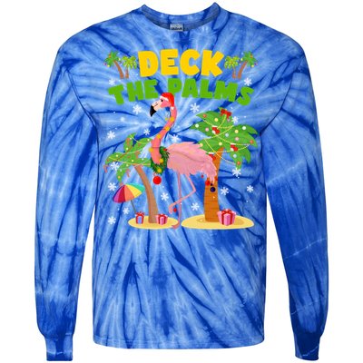 Deck The Palms Flamingo Mele Kalikimaka Hawaiian Christmas Cute Gift Tie-Dye Long Sleeve Shirt