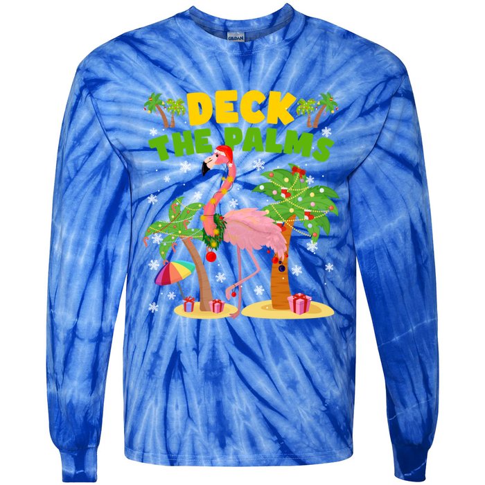 Deck The Palms Flamingo Mele Kalikimaka Hawaiian Christmas Cute Gift Tie-Dye Long Sleeve Shirt