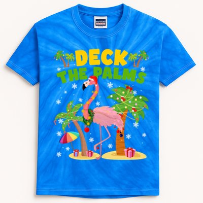 Deck The Palms Flamingo Mele Kalikimaka Hawaiian Christmas Cute Gift Kids Tie-Dye T-Shirt