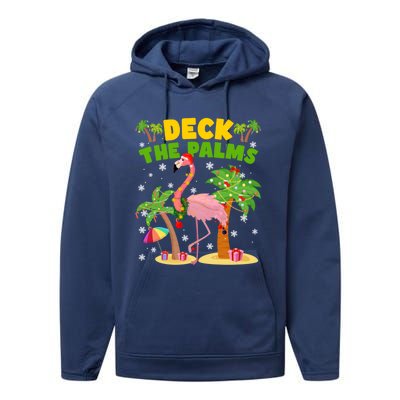 Deck The Palms Flamingo Mele Kalikimaka Hawaiian Christmas Cute Gift Performance Fleece Hoodie