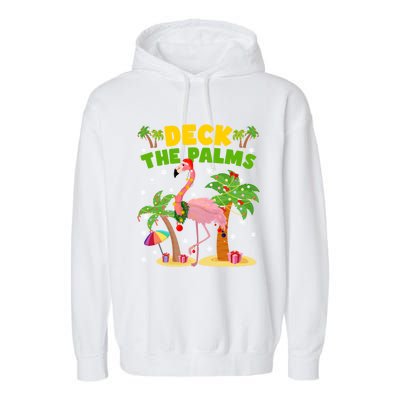 Deck The Palms Flamingo Mele Kalikimaka Hawaiian Christmas Cute Gift Garment-Dyed Fleece Hoodie