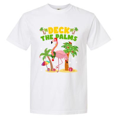 Deck The Palms Flamingo Mele Kalikimaka Hawaiian Christmas Cute Gift Garment-Dyed Heavyweight T-Shirt