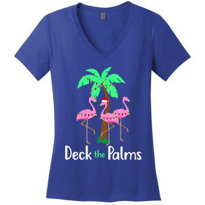 Deck The Palm Trees Flamingo Christmas Holiday Funny Great Gift Women's V-Neck T-Shirt